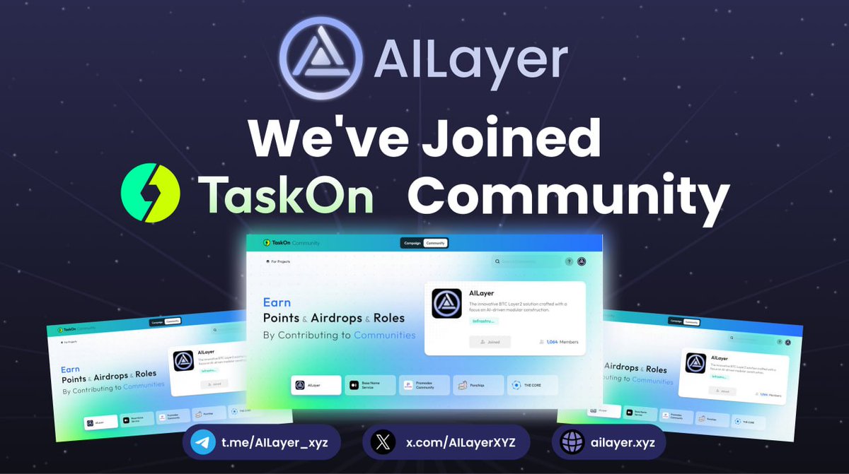📢 Join #AILayer at @taskonxyz community! 👉 taskon.xyz/cmuser/AILayer #AI #Layer2 #giveaway