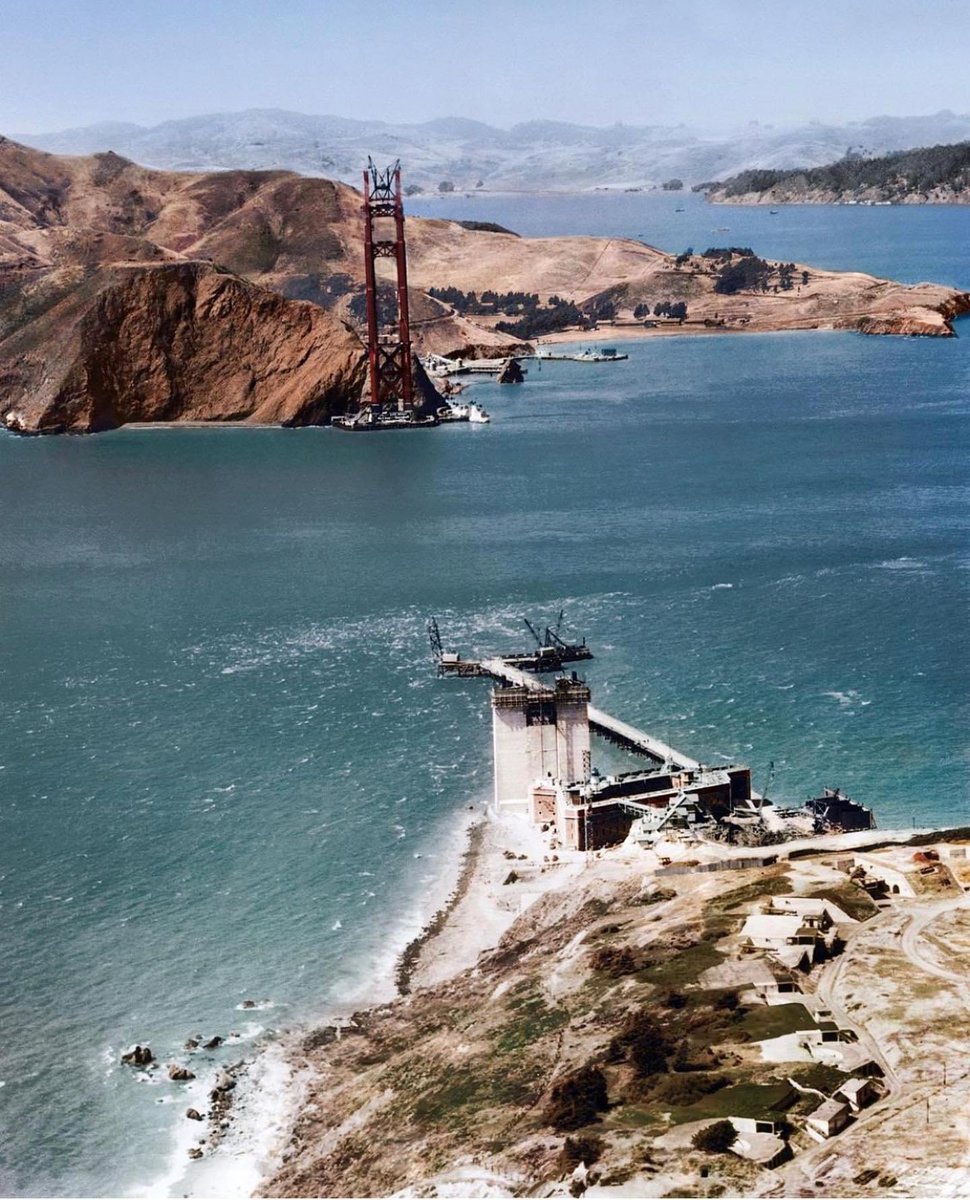 The Golden Gate Bridge under construction in 1934.