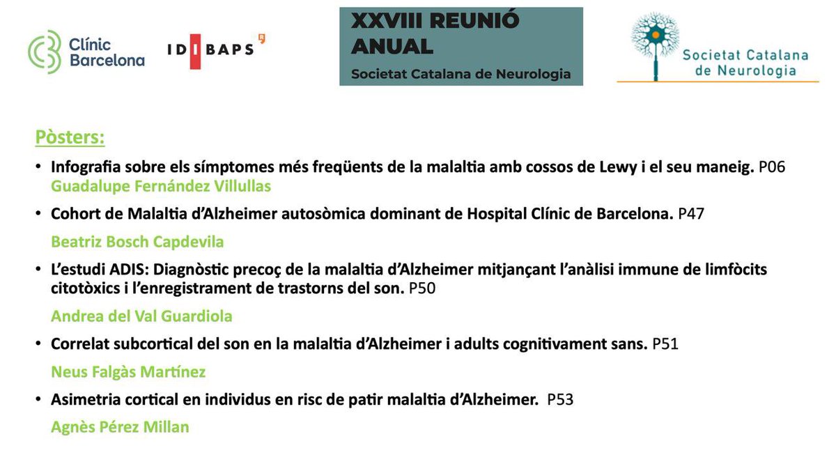 📢 Avui els membres de la #UATC participen en la XXVIII Reunió Anual de la Societat Catalana de Neurologia 🧠 @SCatalanaNeuro. Us esperem per comentar els múltiples treballs que presentem 👇@hospitalclinic @idibaps