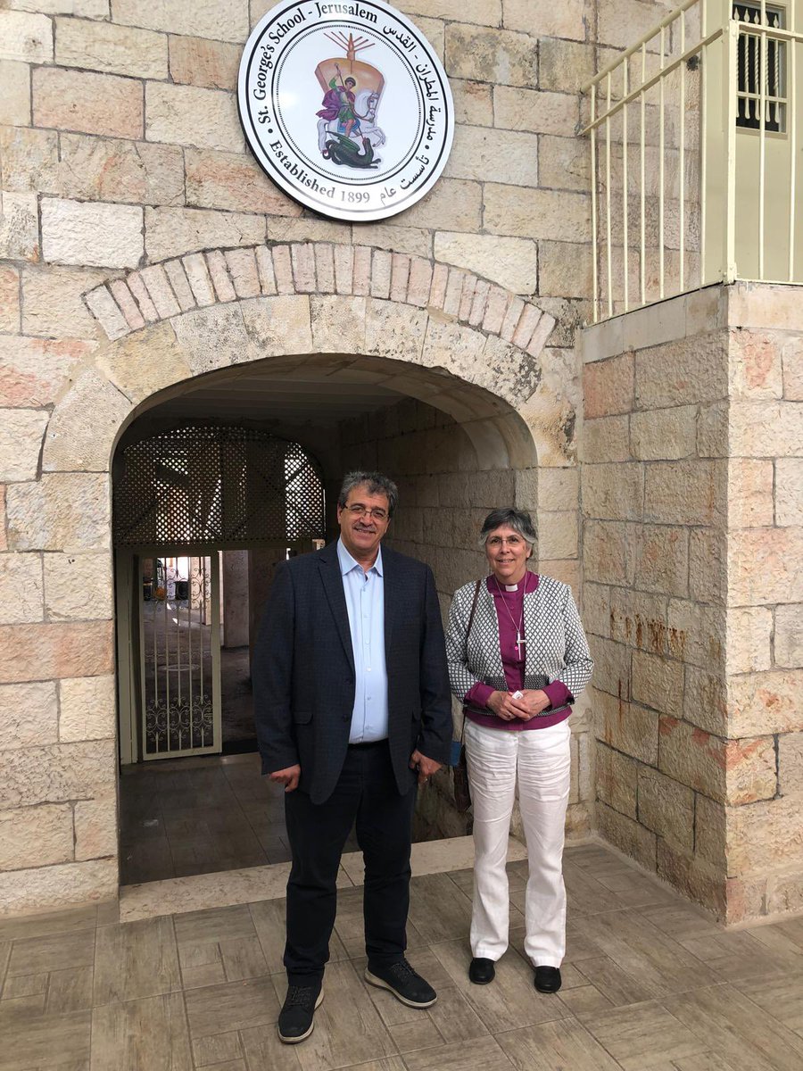 With the Headmaster of St. George’s School, Richard Zananiri, serving Christian and Muslim Palestinian children; and hearing about the growing pressure to conform with the Israeli curriculum at the expense of the Palestinian one.