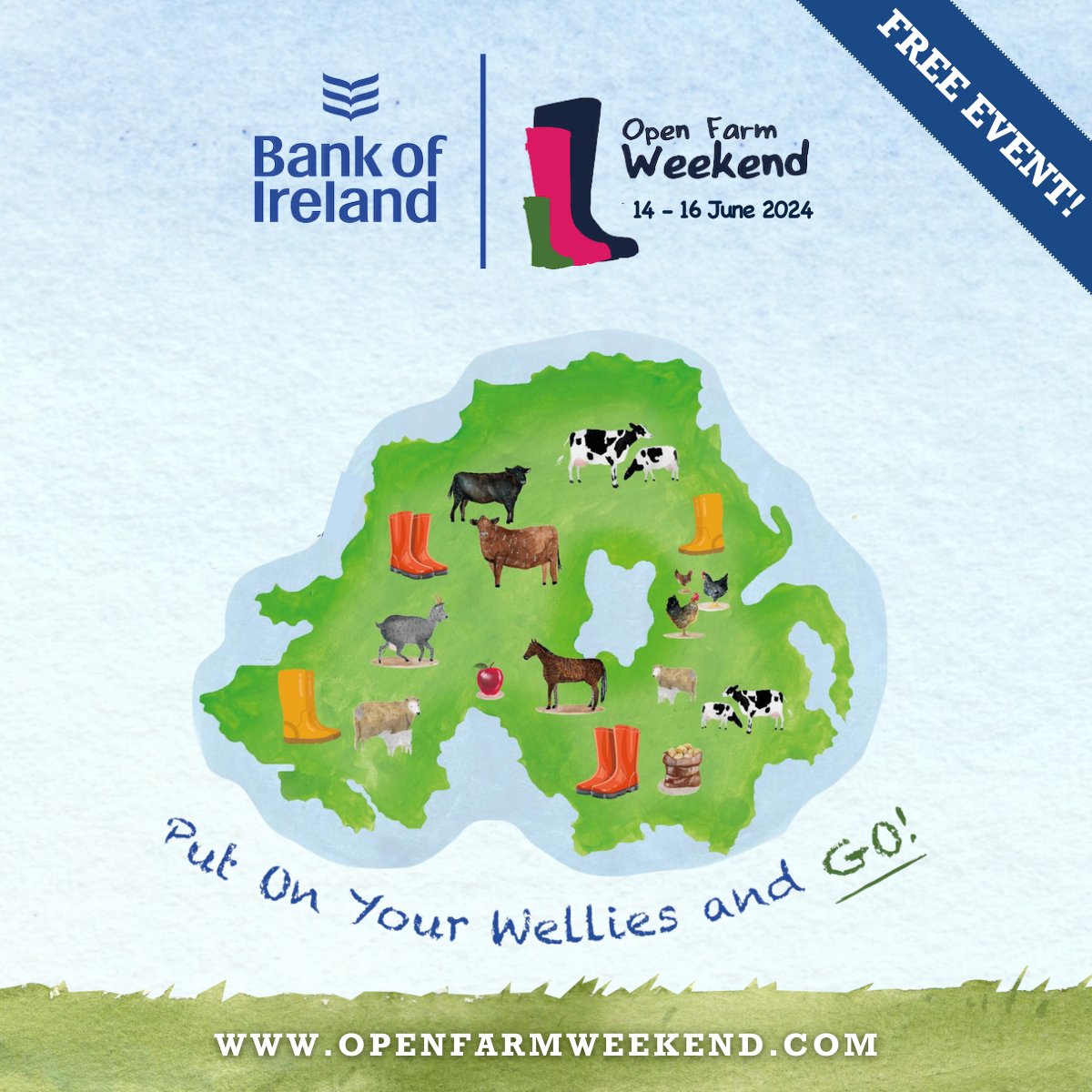 ☔️EVENT NEWS☔️Bank of Ireland Open Farm Weekend is a free event taking place on Fri 14 June (for school groups), Sat 15 & Sun 16 June (public days). 19 working farms across NI will open their gates to visitors. Come rain or shine farms will welcome you, so grab your wellies & go!