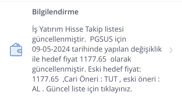 İş yatırım #pgsus için tavsiyesini Tut olarak güncelledi. Bir önceki al idi