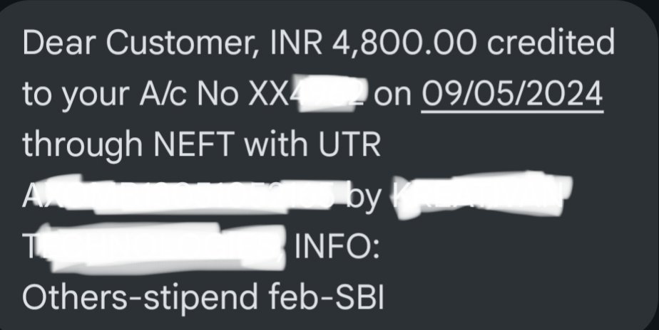 Got my first stipend 💪 Thanks to every member of the community and especially @ezSnippet and @Singh1Aryan I know it's a slow start but at least I got a start.