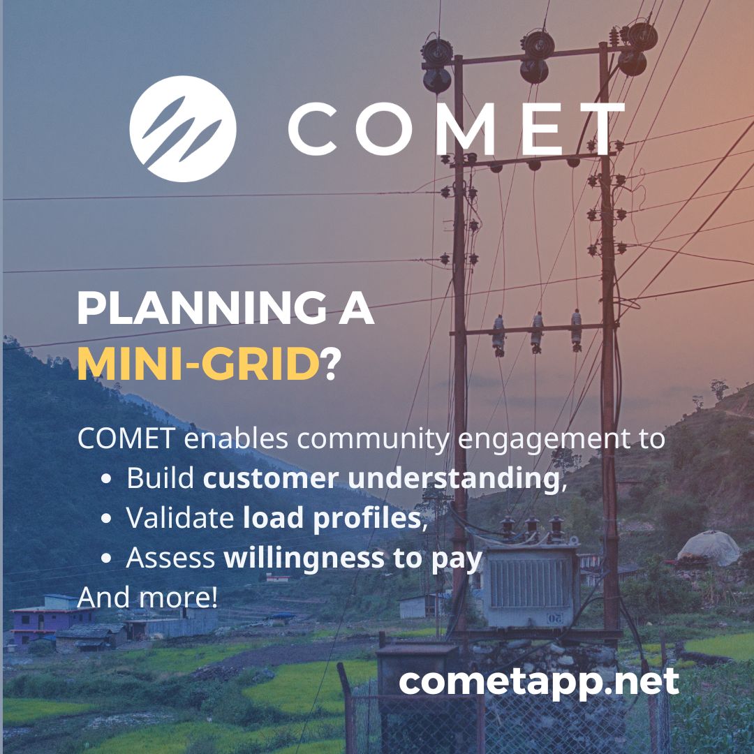 🌟 #CommunityEngagement for successful #MiniGrids!

Community workshops with COMET unlock insights to tailor systems to customer needs and willingness to pay, and help communities understand to get higher customer recruitment and buy-in!💡 #EnergyAccess