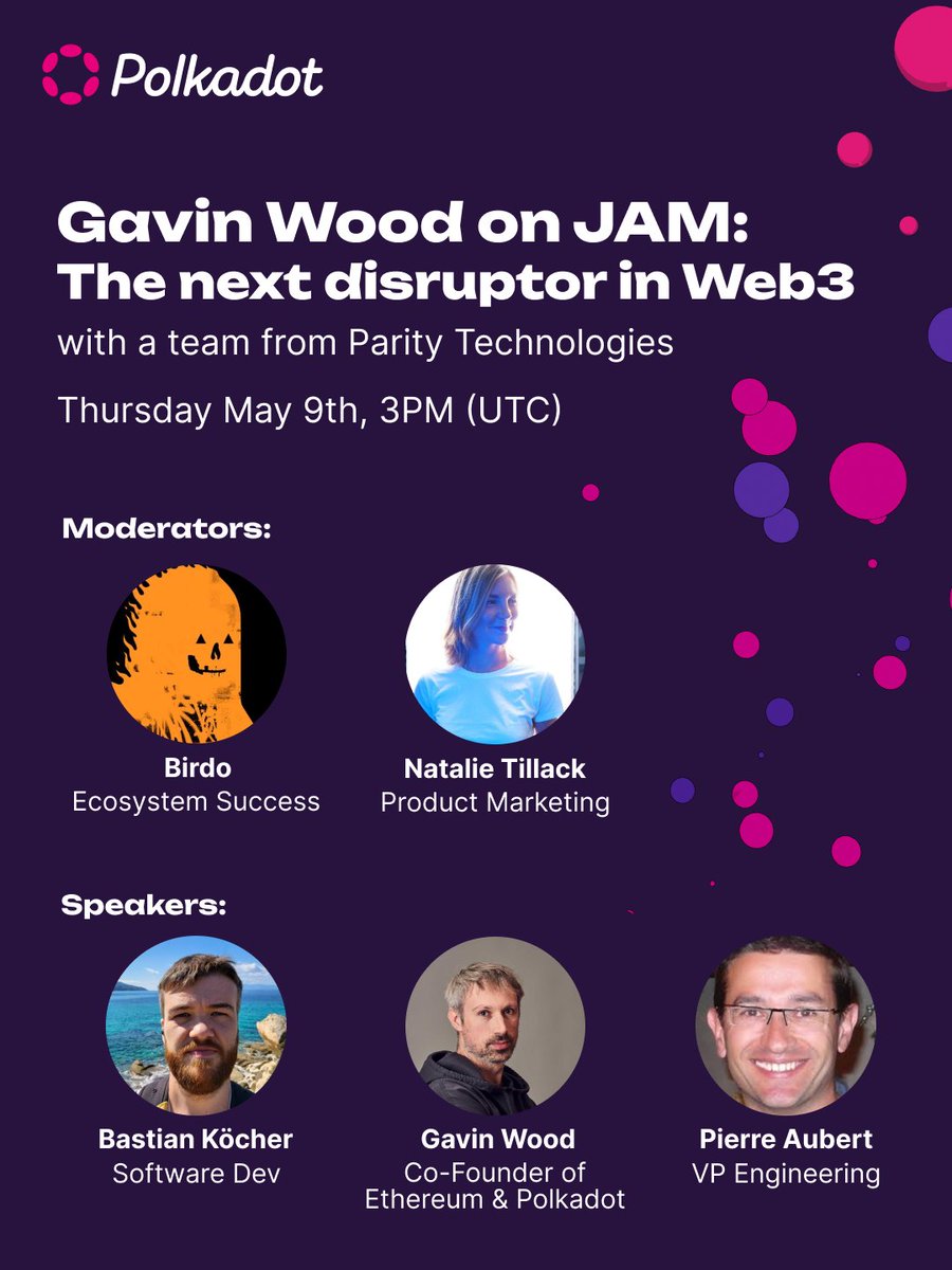 📢 TODAY at 3:00pm UTC 📢

𝕏  Space on JAM w/ @gavofyork

JAM is a protocol combining elements of both Polkadot & Ethereum, and is a potential replacement of the Polkadot Relay Chain 💡

Tune in to learn how JAM introduces L2 scalability without the need for rollup solutions ⚡️