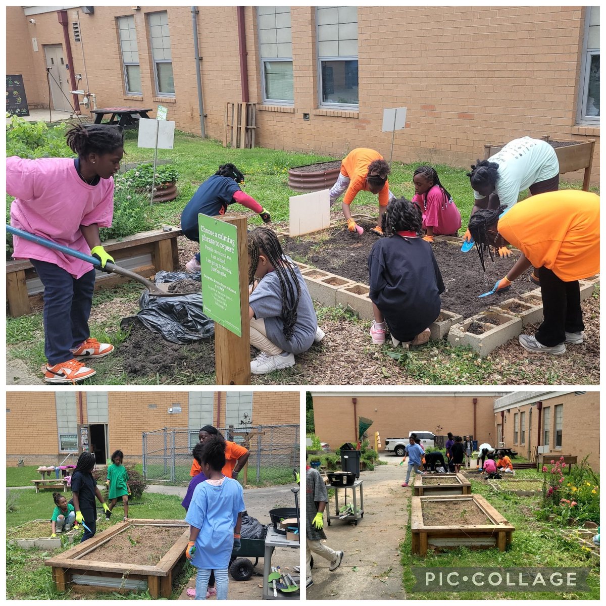 Our 3rd Graders and @STEMUsher1 maintaining our STEM Garden! #studentownership #handsonlearning #STEMeducation @3rdparker @PamMHurt @DrArnoldSBM @steamgenga @STEMGeorgia @DocSTEM @ATL_K5Science👩🏾‍🌾👨🏾‍🌾