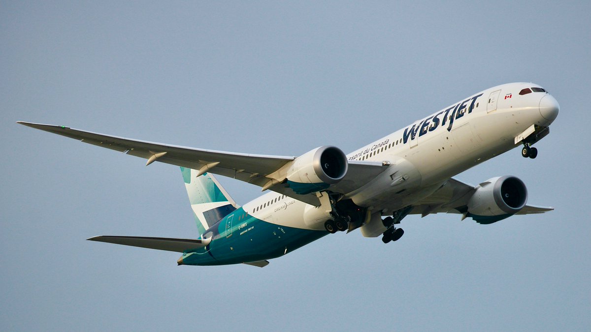 A @WestJet Boeing 787-9 Dreamliner departing @FlyYYC this evening!