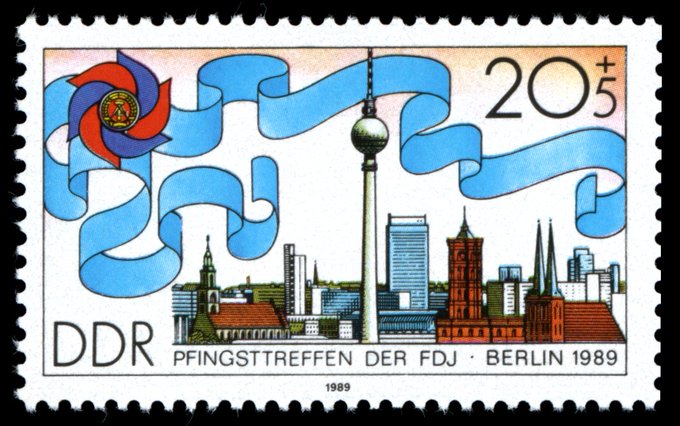 9 May 1989: stamps issued in the GDR to mark the Whitsun meeting of the Freie Deutsche Jugend in East Berlin