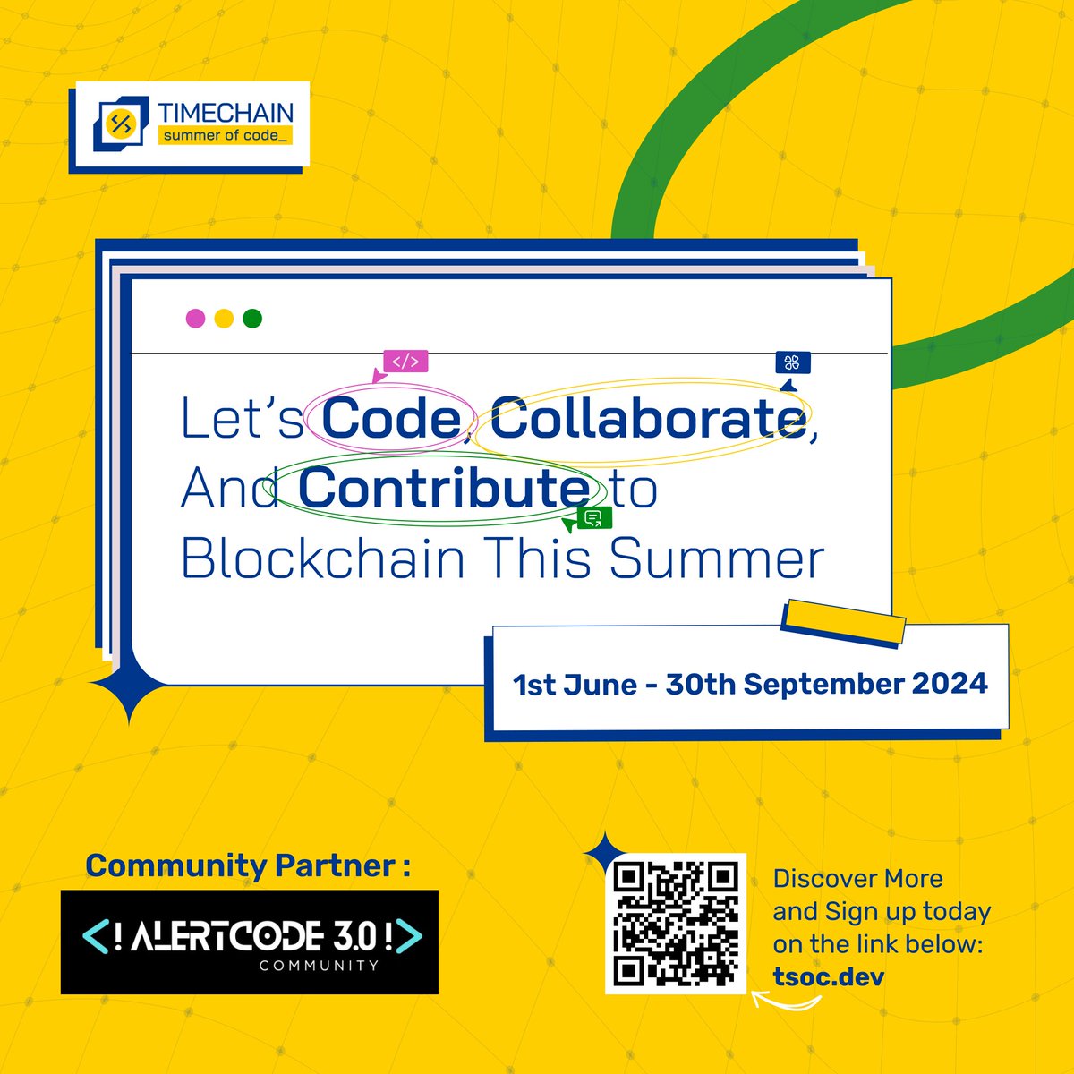 Alertcode_'s tweet photo. Hey Blockchain Enthusiasts 👋

How are you spending your Summer of 2024? 🌞

If you are looking for a cool space to upskill then we have found your perfect match. 🤝

#timechainlabs #alertcode #partnership #collaboration #Web3 #blockchain #summerofcode https://t.co/RQYi4cFUXc