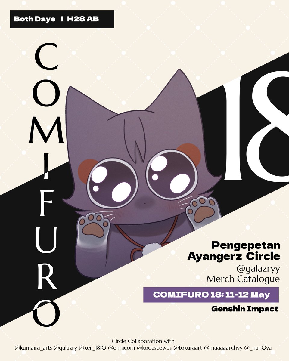 [Likes and RTs are appreciated 💕]

My #Comifuro18 catalogue is finally done! Please come visit us! ^^

📍Booth H28 pengepetan ayangerz
📆11 -12 May 2024
✨Genshin Impact

#cf18 #cf18catalogue 

(1/4) Check whole thread for the catalogue 🔽