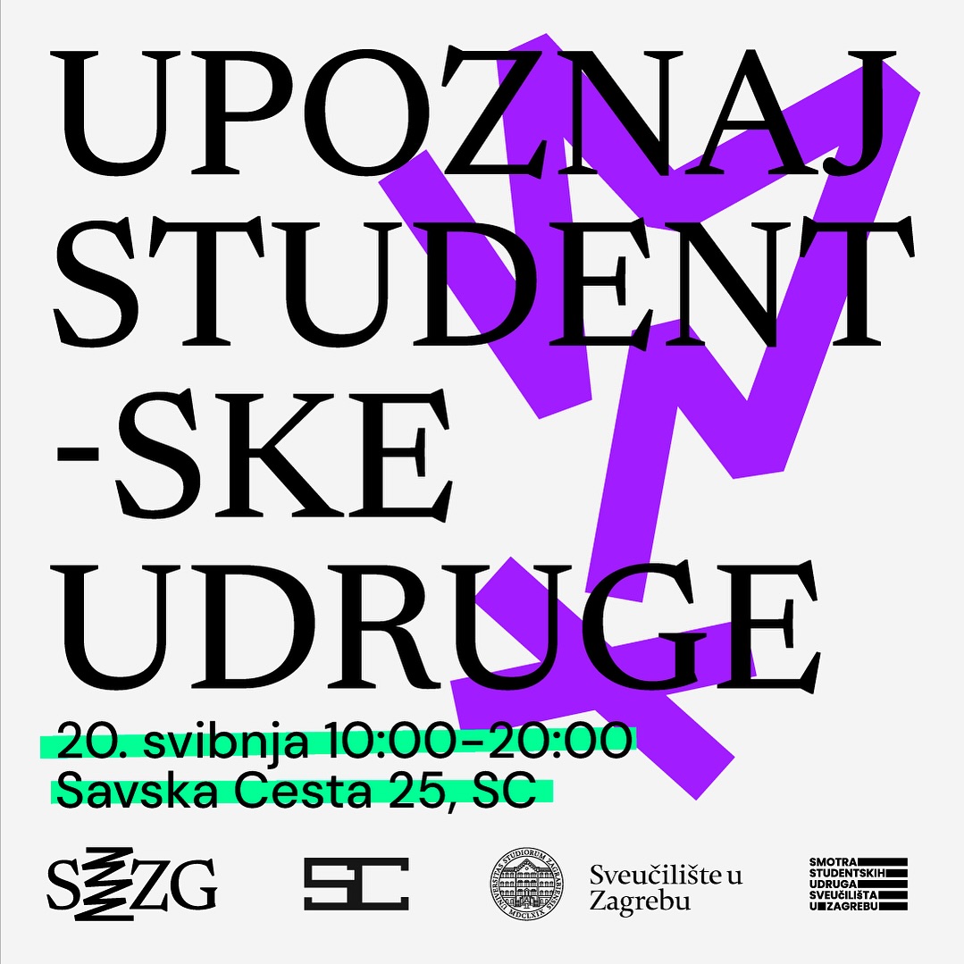 🆕📈 Prva smotra studentskih udruga u organizaciji Studentskog zbora Sveučilišta u Zagrebu održat će se u Studentskom centru u Savskoj ulici u ponedjeljak 20. svibnja od 10:00 do 20:00 sati. 👩‍🎓🤝👨‍🎓 #UniZg #mojesveuciliste #sczagreb #studenti #udruge #predstavljanje #SCZG #SZZG