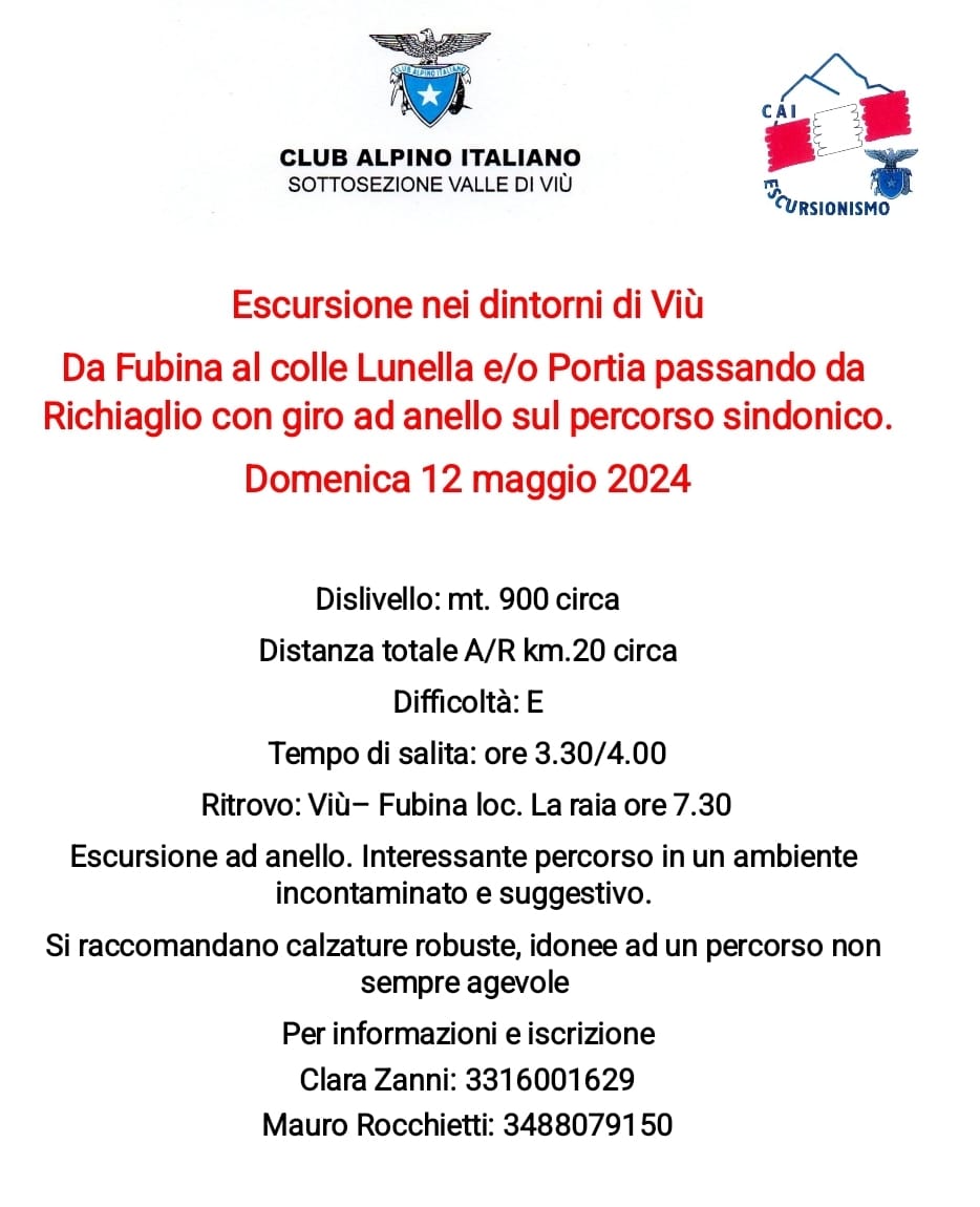 📌 Domenica 12 maggio 2024 #Escursione ad anello nei dintorni di Viú organizzata dalla Sottosezione Valle di Viú #ClubAlpinoItaliano #AlpiGraie Locandina con dettaglio 👇