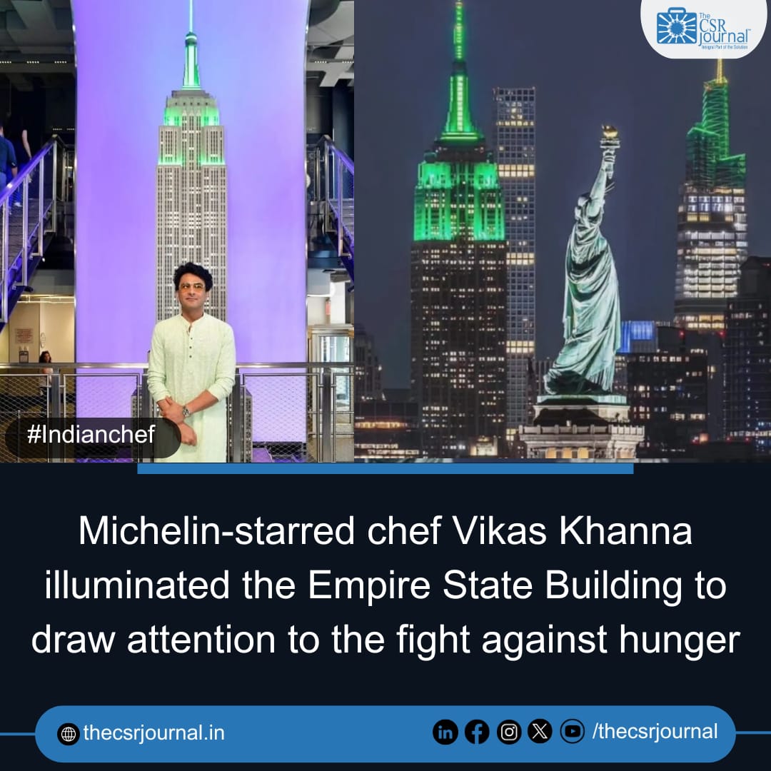 Michelin-starred chef Vikas Khanna partnered with City Harvest, a New York City-based food rescue organization, illuminate the Empire State Building green. This initiative aimed to raise awareness about hunger in the city. Khanna expressed he is 'honoured and privileged' to light