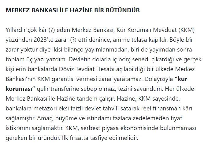 Ege Cansen artık hatalı olduğu bir konuda inat etmeyi bırakmalı. KKM ile ilgili dar bir kesimin inat ettiği 3 husus var, ben doğrularını yazayım. 1) KKM=Dolarizasyon 2) KKM, servet transferi yaratır 3) KKM, TCMB'yi zarar ettiriyor sozcu.com.tr/muhasebe-ve-is…