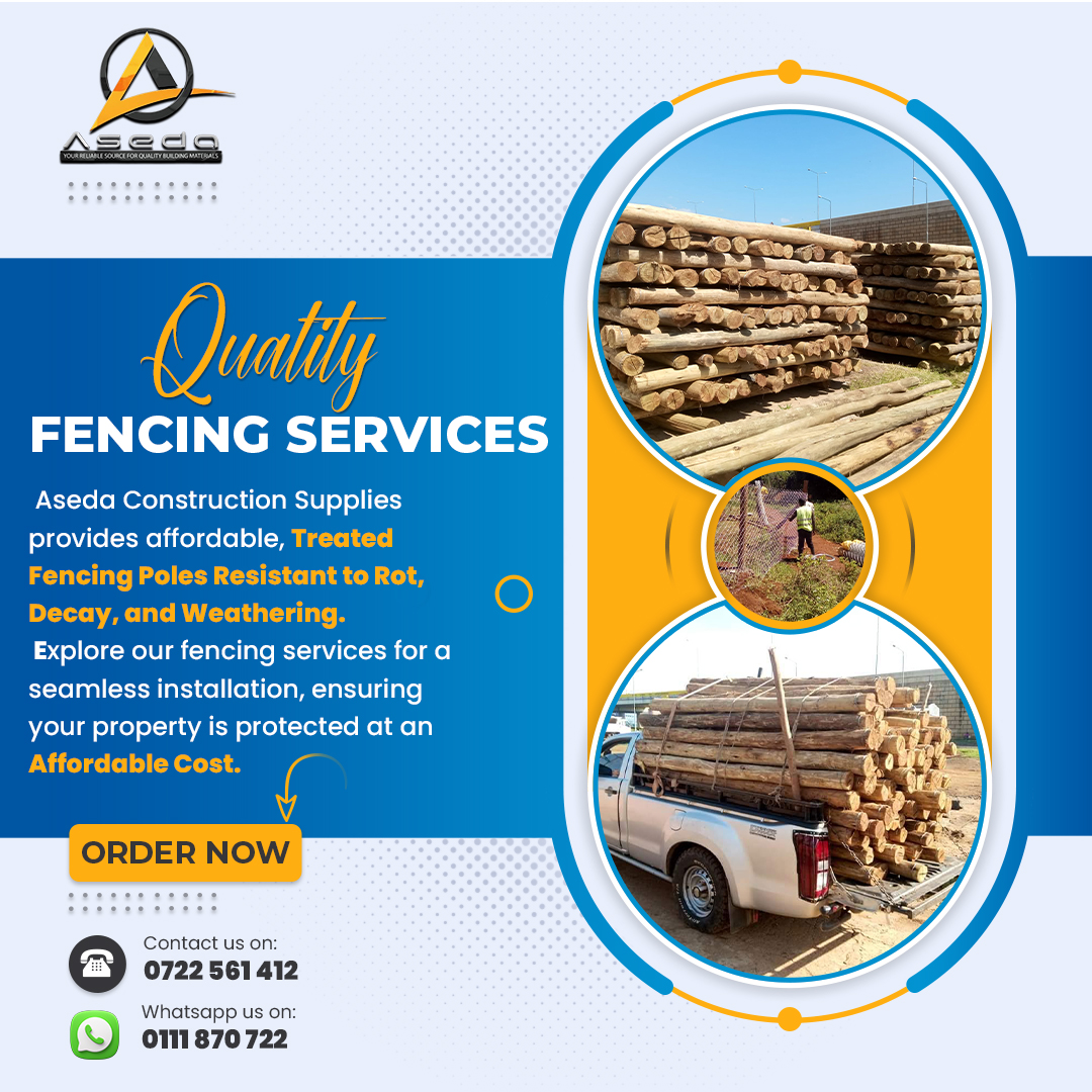 AsedaSupplies's tweet photo. Explore Aseda Construction Supplies for top-notch roofing timber and fencing poles, fortified against the elements for lasting protection. Need a hand? Our expert fencing services ensure your property's security with precision and care. #BuildingWithAseda #FortifyYourSpace https://t.co/K0Iea6wHzO