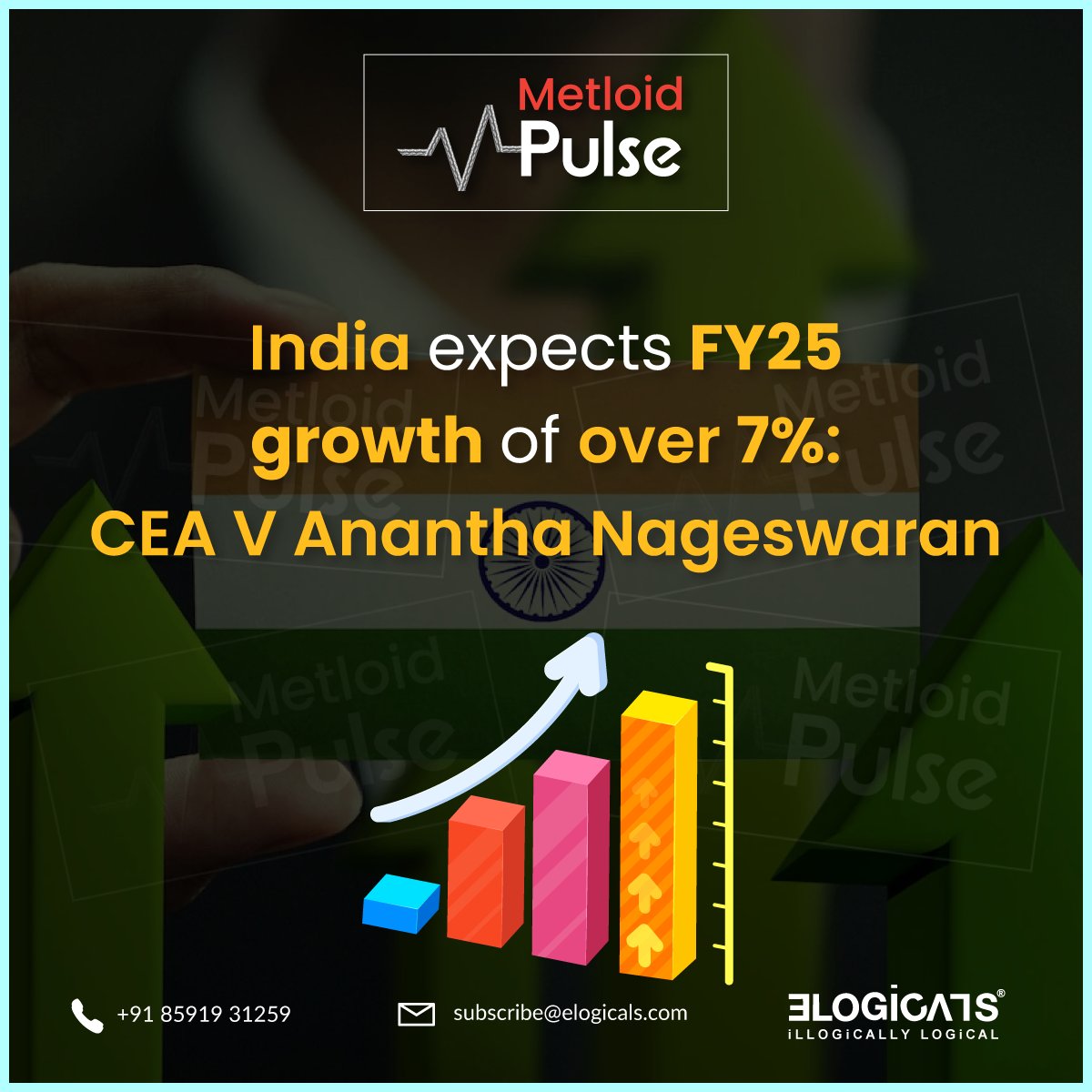 India anticipates a growth exceeding 7% for FY25, according to CEA V Anantha Nageswaran. #IndiaGrowth #CEA #FY25 #TheMetloid #Elogicals