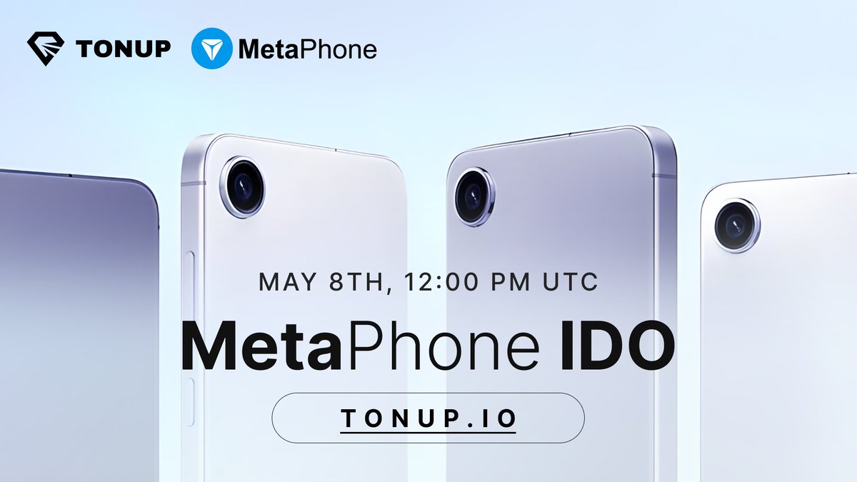 tommy_60229's tweet photo. [📢 MetaPhone IDO 現已在 #TonUPx 上線！🚀]

📱 先前介紹的 MetaPhone 已經在 Tonup 上線啦～ 想要獲得手機的人可要把 IDO 的資訊看清楚喔

🔑 IDO 詳情：

MetaPhone 通行證（$MP）是兌換獨家 #MetaPhone NFT 的入場券。每個 NFT 代表一個 MetaPhone 裝置的獨特擁有權。

參與方式：先到先得（FCFS）。
價格：10,000 $MP = 83 $TON。每 10,000 $MP 可兌換 1 個 MetaPhone NFT。
最大供應量：25,000,000 $MP。
參與限制：83 $TON / 166 $TON / 249 $TON。
時間表：從 5 月 8 日 UTC 12:00 至 5 月 10 日 UTC 12:00。
領取日期：5 月 10 日 UTC 12:00。
配售：在代幣生成活動（TGE）時 100% 解鎖。
📝 請注意，$MP 代幣專為 NFT 交換而設計，因此請確保以 10,000 $MP 或 83 $TON 的倍數參與。

🔗 現在就加入：https://t.co/mQToISk4zy

*請注意，MetaPhone 通行證是 #TonUPx 上推出的一個項目。加密市場具有固有的風險和不確定性。請注意這些潛在風險。TonUP 僅提供發行項目和技術解決方案的平台。上述內容不構成投資建議或意見。請做好個人研究（DYOR）！