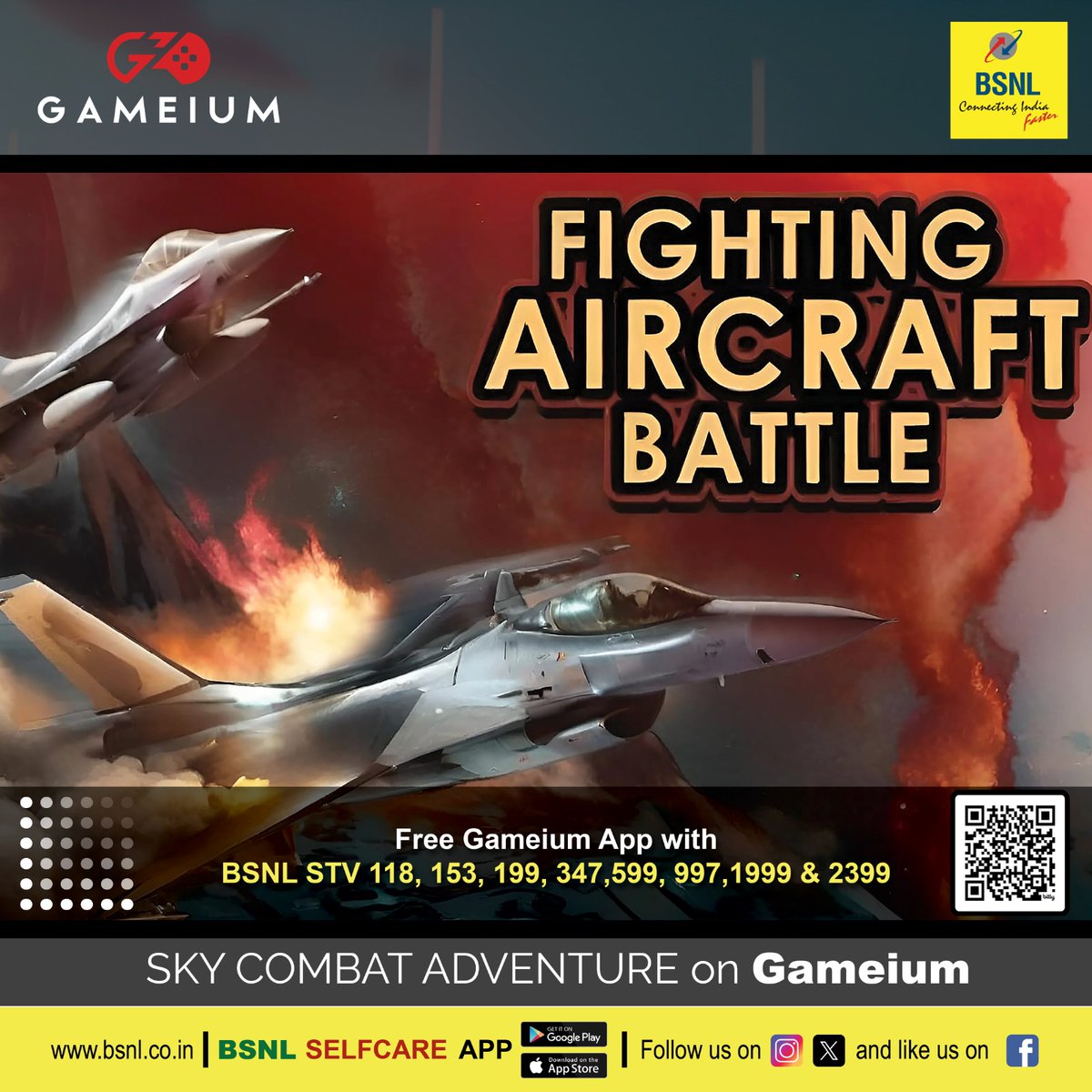 Conquer the battlefield! Get ready for intense gaming action with #Gameium and BSNL select plans.

Download #BSNLSelfcareApp 
Google Play: bit.ly/3H28Poa 
App Store: apple.co/3oya6xa 
#BSNLOnTheGo #BSNL #DownloadNow