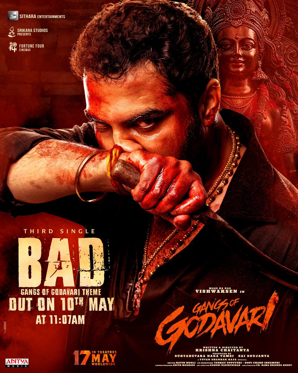 Immerse into the dark world of Lankala Rathna's #GangsofGodavari 🔥 The 𝚃𝙷𝙴𝙼𝙴 of 𝙶𝙰𝙽𝙶𝚂 𝙾𝙵 𝙶𝙾𝙳𝙰𝚅𝙰𝚁𝙸, #BADSong will be out on 10th May at 11:07 AM! 💥 A @thisisysr Musical 🎹 Mass Ka Das @VishwakSenActor’s #GOG Worldwide grand release at theatres near you on