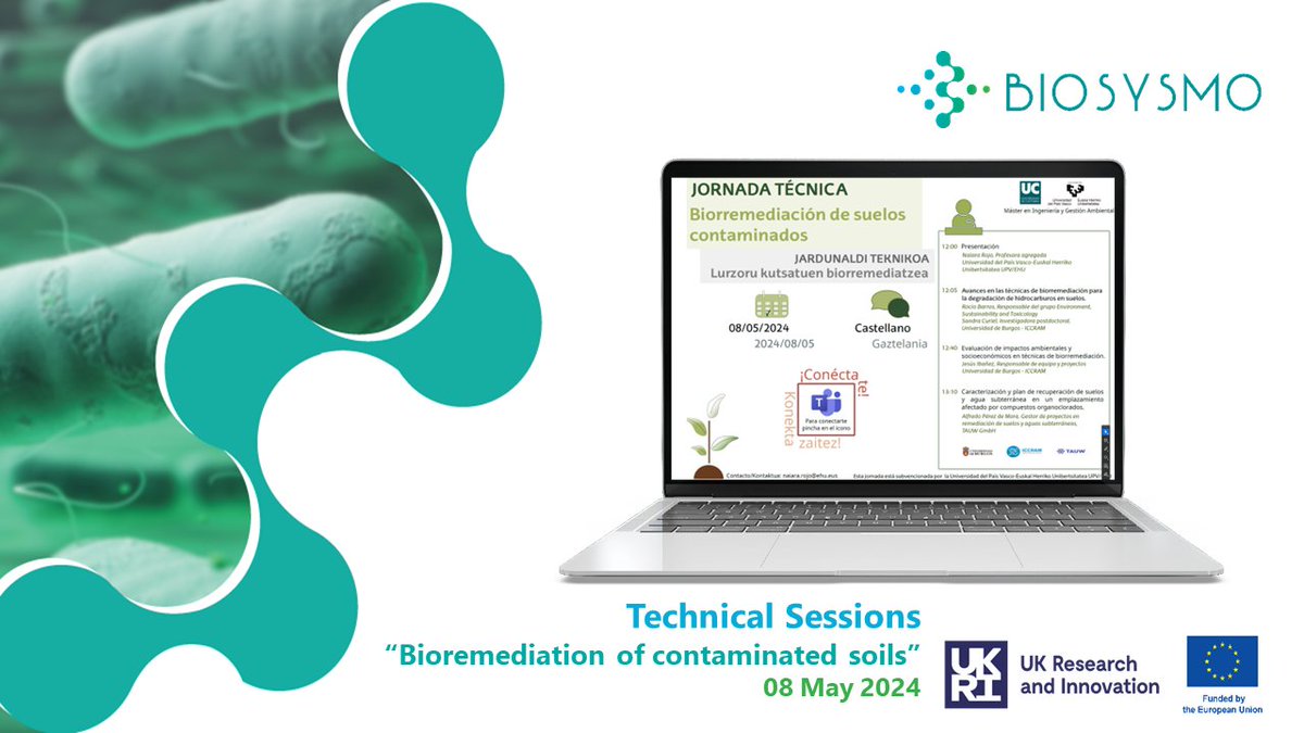 Exciting News! The “Bioremediation of contaminated soils” event, hosted by @upvehu was successfully concluded. In collaboration with @biosysmo partners @ICCRAM_UBU and @TauwGroup, the technical sessions covered innovative approaches on #SoilScience & #EnvironmentalAssessment. 🌿
