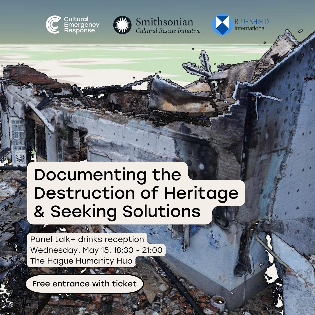 Join @CERorganization @Smithsonian Cultural Rescue Initiative & BSI on May 15 for ‘Documenting the Destruction of Heritage & Seeking Solutions’ as the #1954HagueConvention turns 70 📷Date: May 15 📷Time: 18:30 - 21:00 📷Location: Humanity Hub Register - bit.ly/44FZb5p