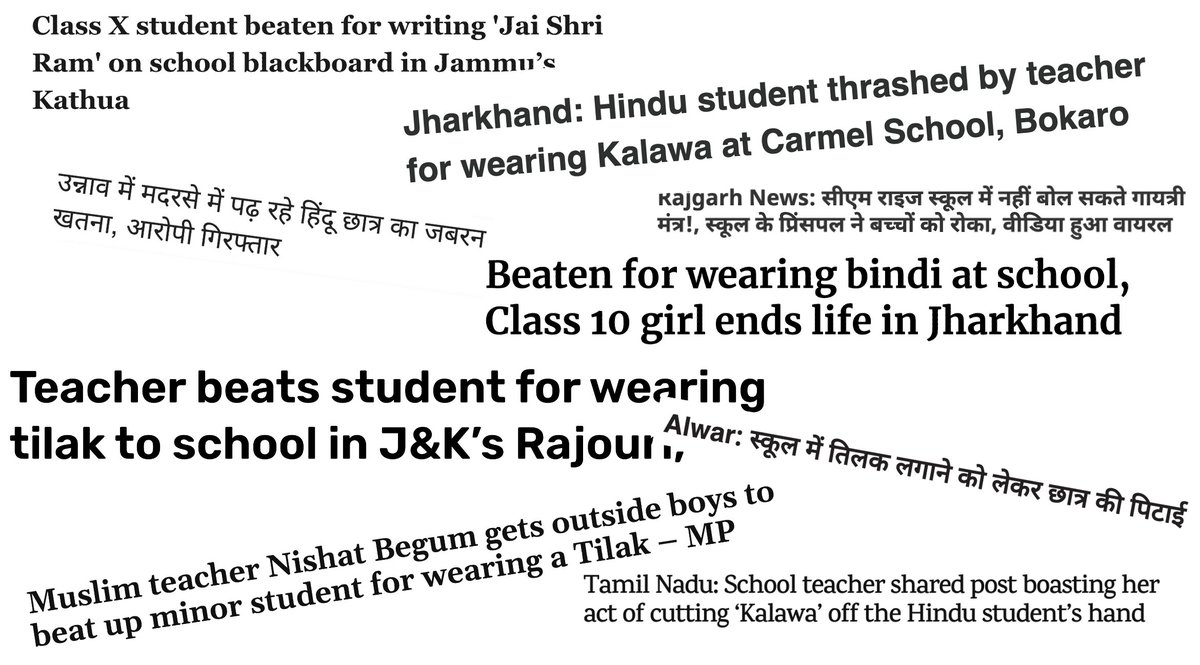 Thrashed for scribbling Jai Sri Ram; beaten for wearing a bindi; stopped from chanting Gayatri mantra; assaulted for flaunting a kalawa; circumcised for being a Kafir; whipped for sporting a tilak - this is how teachers treat Hindu children. But the Supreme Court remains silent.