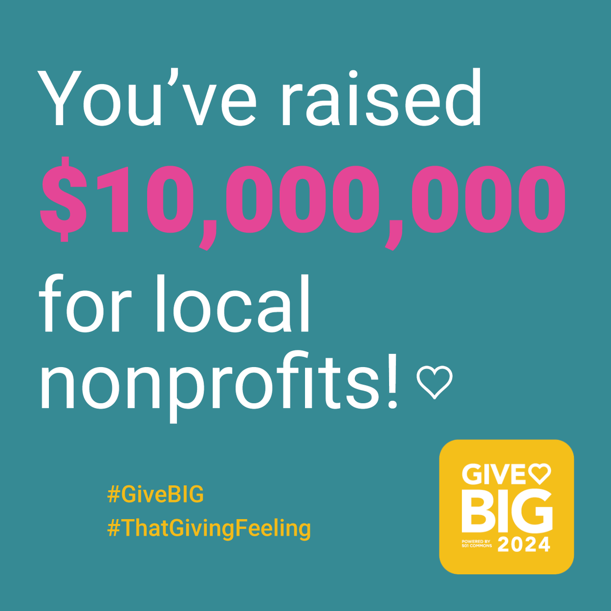 With the second day of #GiveBIG winding down, we’ve just surpassed $10 million raised for 1,400+ WA nonprofits!

You still have the next few weeks to help organizations reach their goals. So, if you haven’t gotten #ThatGivingFeeling yet, do so right away!

wagives.org