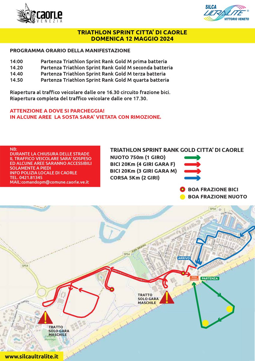 ⚠️ ATTENZIONE: modifiche alla viabilità a Porto Santa Margherita e Lido Altanea per Europe Triathlon Cup e Triathlon Sprint Rank Gold Città di Caorle (10-12 maggio) ➡️ comune.caorle.ve.it/index.php?area… | #caorlenews