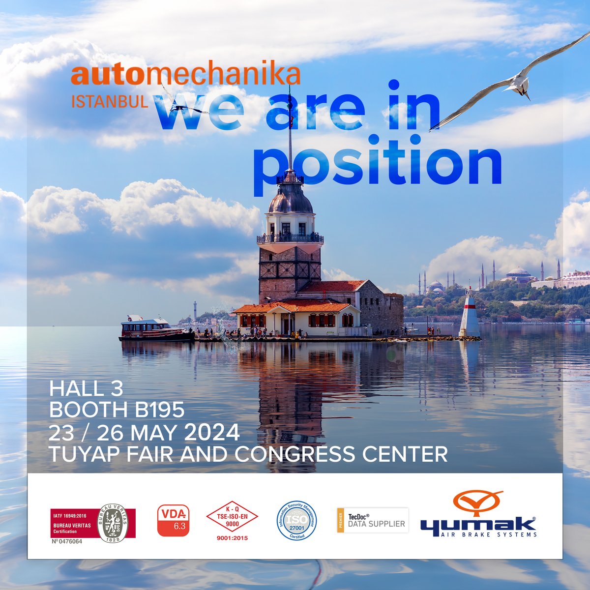 You are invited to meet Yumak world. We will be waiting for you at Automechanika Istanbul. HALL: 3 STAND: B195 23 - 26 MAY 2024 #yumakairbrakesystem #automechanika #automechanikaistanbul #airbrake #compressor #airbrakecompressor #wabco #knorrbremse #sparepart #truck #design