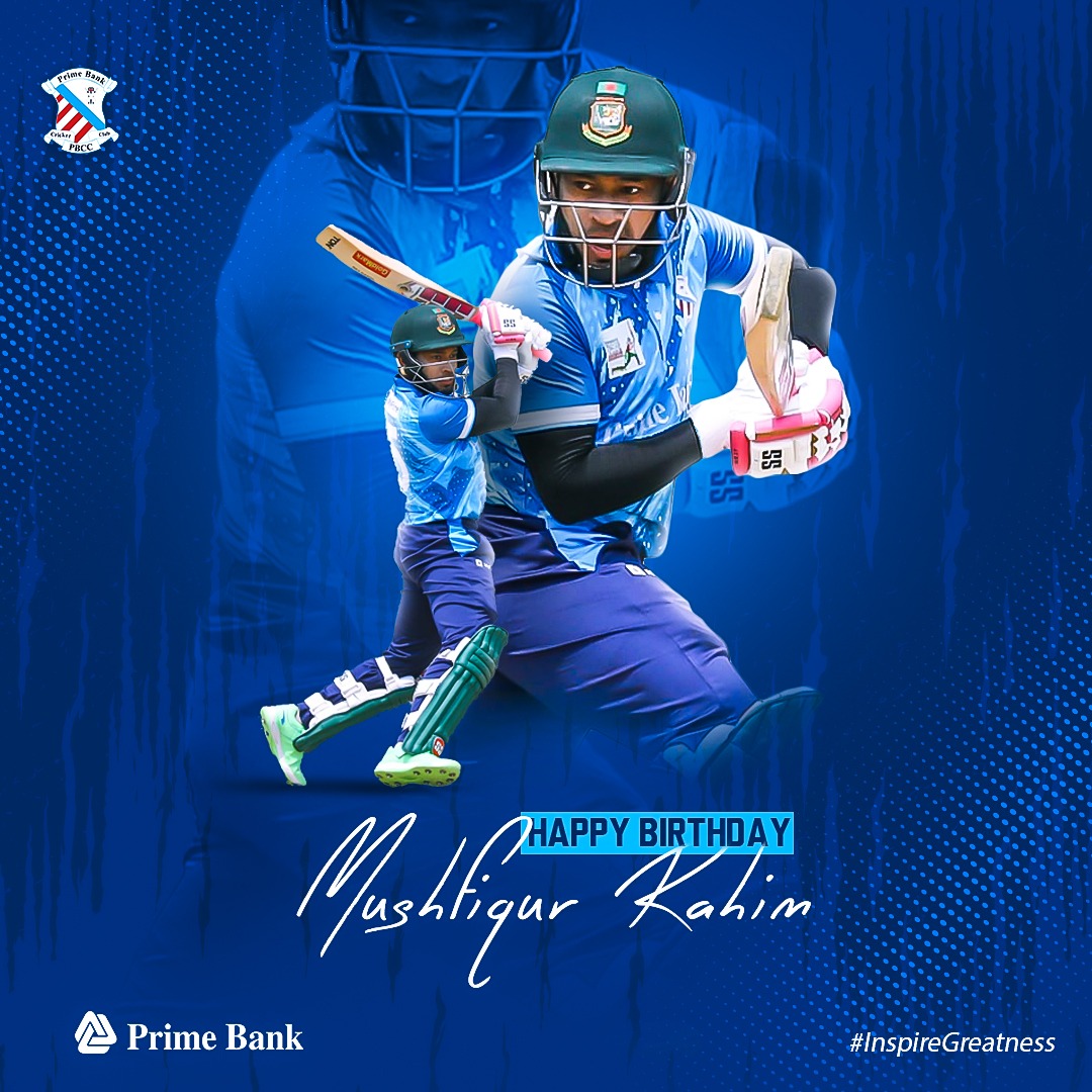 🎊 Happy birthday to our cricket maestro, Mr. Dependable Mushfiqur Rahim! 🎉 Wishing you a year filled with boundary-smashing innings and unforgettable victories! 🫶🏽 #InspireGreatness #PBCC