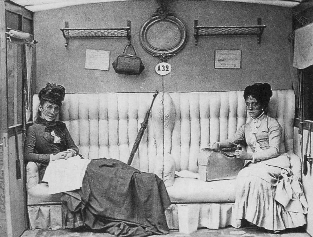 First-class train carriage: Princess Olga Petrovna Dolgorukaya (1848-1927) and Countess Sofia Petrovna Benkendorf (1857-1928) (Historic photographs)