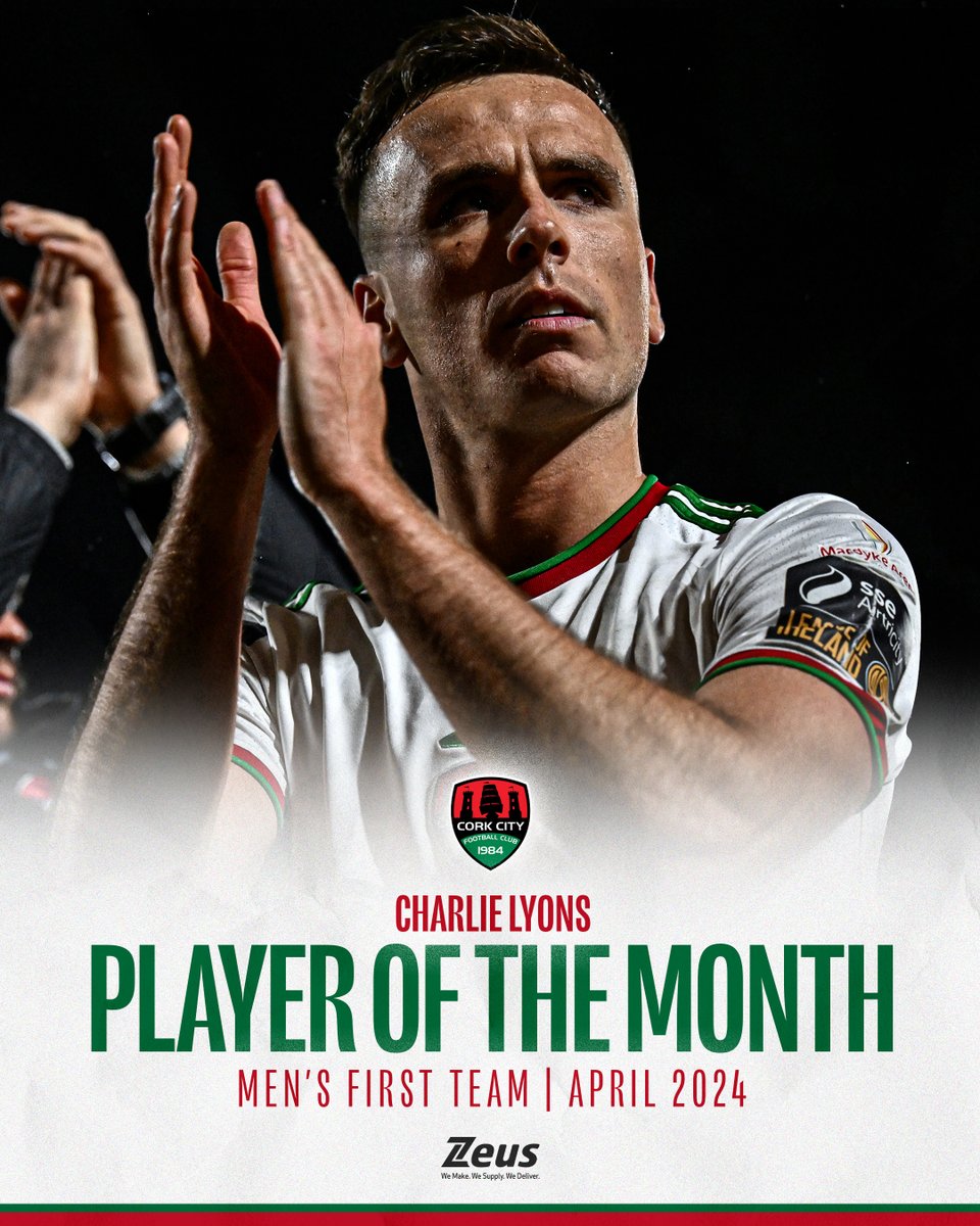 CorkCityFC's tweet photo. 𝗣𝗟𝗔𝗬𝗘𝗥 𝗢𝗙 𝗧𝗛𝗘 𝗠𝗢𝗡𝗧𝗛: 𝗔𝗣𝗥𝗜𝗟 ✅

Congratulations to Charlie Lyons, who has been voted our POTM for April.

Well deserved, Charlie! 👏🏼

#CCFC84 || #LOI https://t.co/sUbrmQKtR7