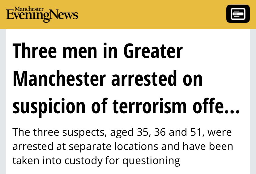 Arrested yesterday in Bolton. Another attack is coming. What will we do this time - sing songs again about not looking back in anger and get more Bee tattoos? Multiculturalism has failed. We need to promote patriotism for all or face the consequences again.