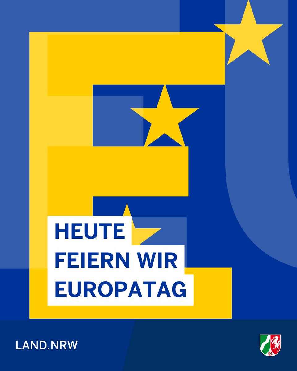 Jedes Jahr am 9. Mai feiern alle 27 EU-Staaten den #Europatag. Wir feiern mit, denn NRW liegt im Herzen Europas – und 🇪🇺 liegt NRW am Herzen. „Ein starkes Europa sichert Frieden & Wohlstand“, so MP @HendrikWuest. #TeamNRW