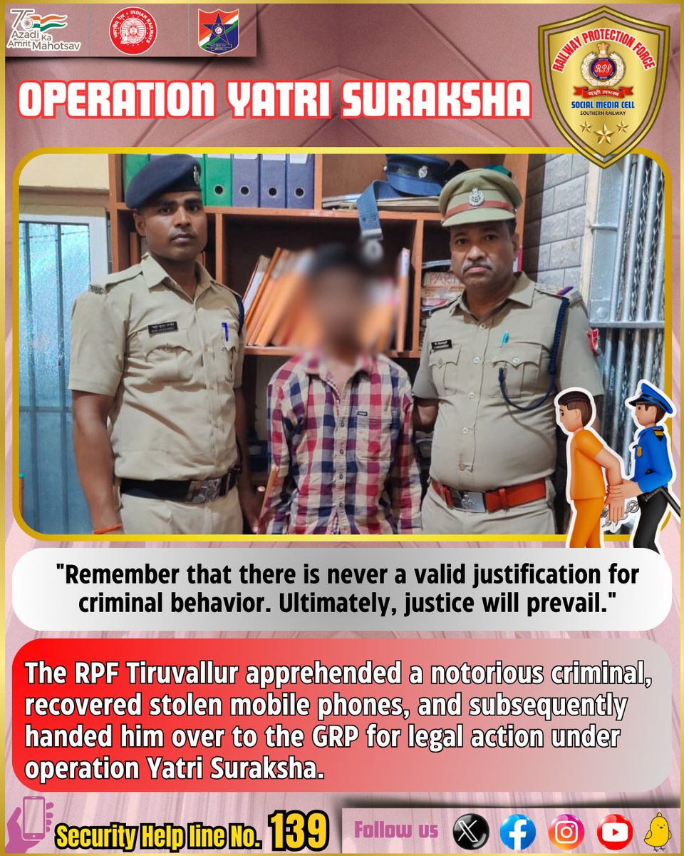 #operationyatrisuraksha #RPF #RPFSR #goodwork #railways #southernrailways @RailMinIndia @RPF_INDIA @GMSRailway