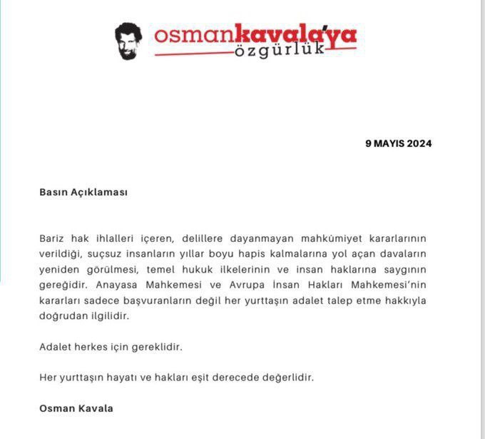 📍Gezi davasından tutuklanan Osman Kavala, yeniden yargılama talep etti.