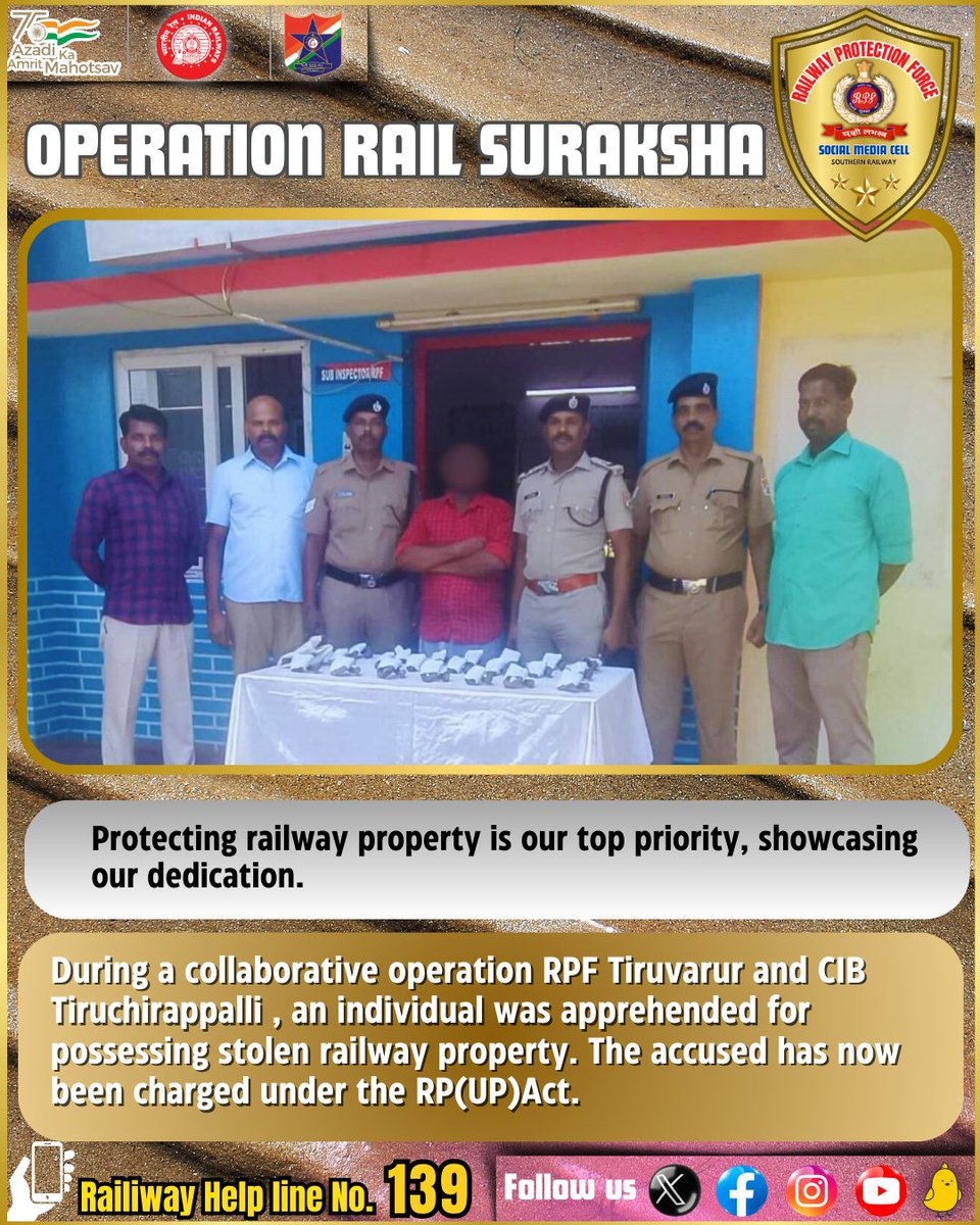 #operationrailsuraksha #RPF #RPFSR #goodwork #railways #southernrailways @RailMinIndia @RPF_INDIA @GMSRailway