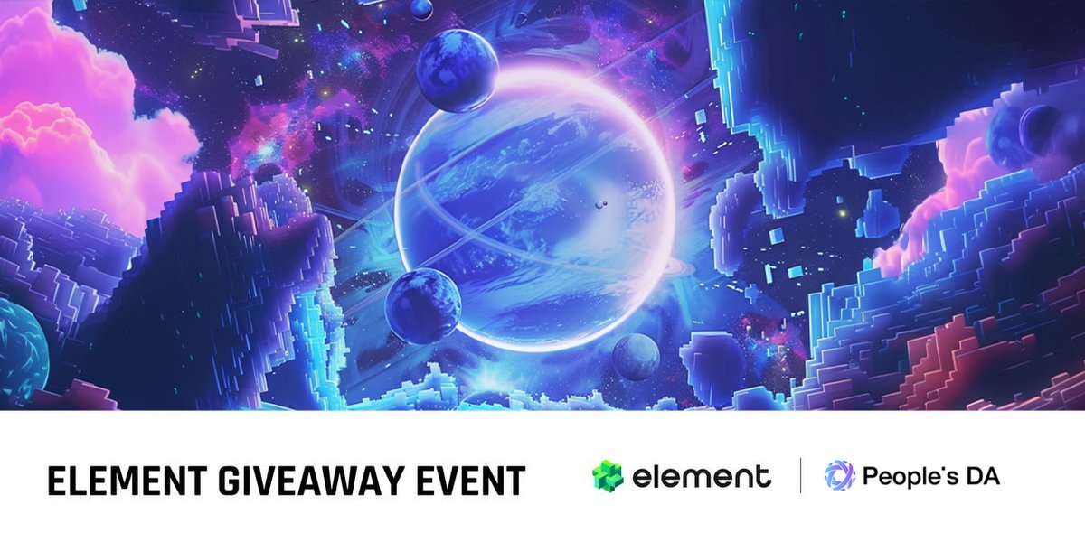 Element NFT Marketplace (@element_market) on Twitter photo ✨Element Lucky Draw✨
🔥Get ready to embrace the latest Element #Giveaway event! This time, we're teaming up with People's DA <a href="/BtcPeoples_DA/">People's DA 🧙</a> to bring you 200 spots of Universe NFT WLs! 🌌
⏰Timeline: May. 9th, 12PM - May.13th, 3PM HKT
👉To Join: element.market/launchpad/even… ✨Element Lucky Draw✨
🔥Get ready to embrace the latest Element #Giveaway event! This time, we're teaming up with People's DA <a href="/BtcPeoples_DA/">People's DA 🧙</a> to bring you 200 spots of Universe NFT WLs! 🌌
⏰Timeline: May. 9th, 12PM - May.13th, 3PM HKT
👉To Join: element.market/launchpad/even…
