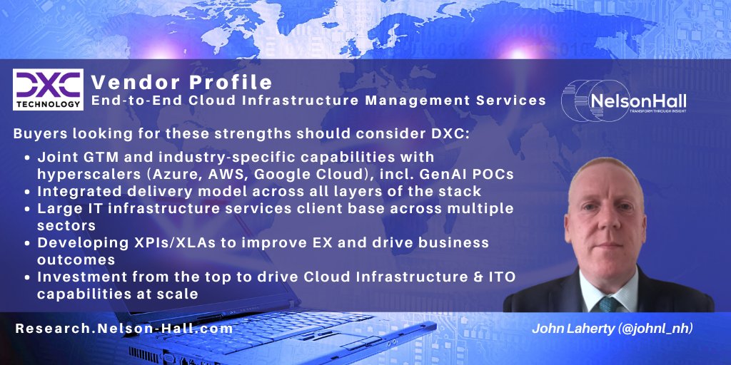 A new #NelsonHall assessment by @johnl_nh analyzes @DXCTechnology's offerings and capabilities in End-to-End Cloud Infrastructure Management Services: research.nelson-hall.com/search/?&avpag… #ITservices #CloudInfrastructure #GenAI