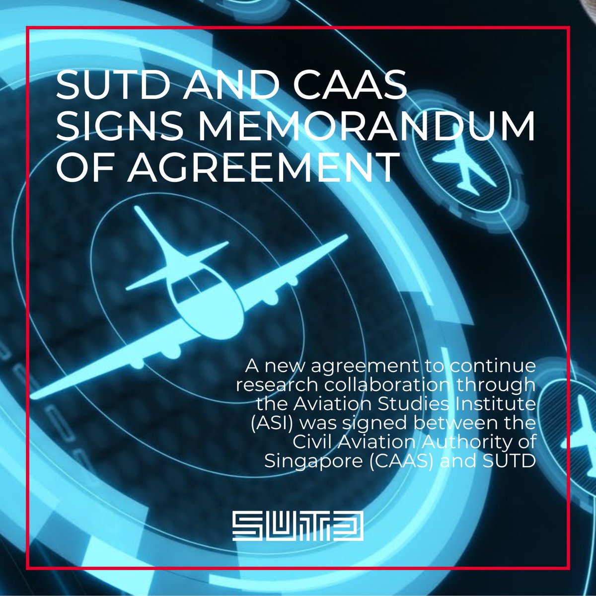 CAAS and SUTD's Aviation Studies Institute (ASI) are continuing their research collaboration to drive innovation in aviation. Stay tuned for updates on operational, safety, and policy research in the industry! @SingaporeCAAS #SUTD #aviation