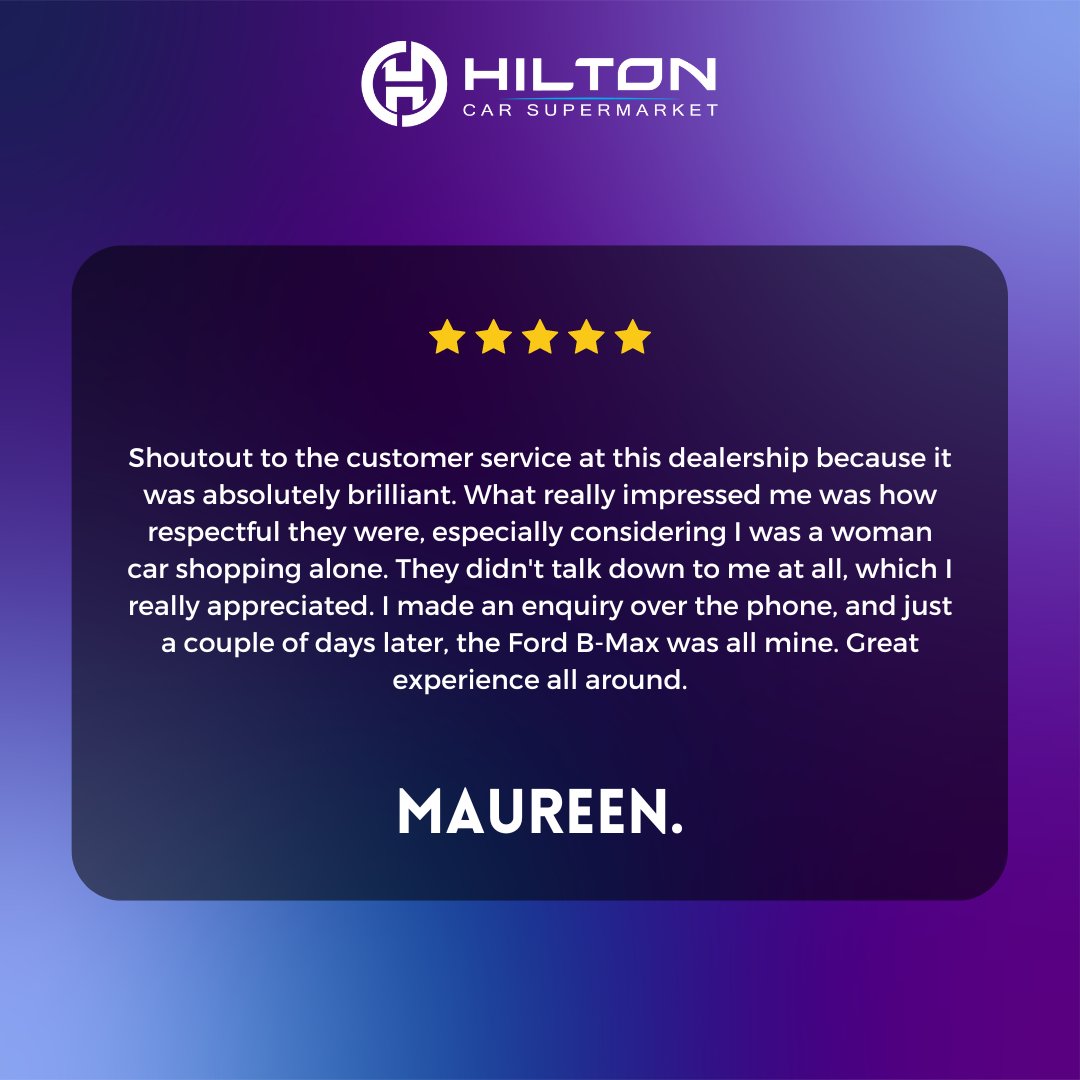 Thank you for sharing your incredible experiences with Hilton Car Supermarket, Maureen.🌟
📍 Location Milton Keynes, UK
💻 To view more vehicles, visit our website -hiltoncarsupermarket.co.uk
#cars #usedcars #cardealership #carsales #carsforsale #hiltoncarsupermarket #HappyCustomers