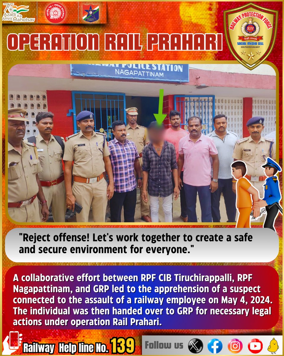 #OperationrailPrahari #RPFSR #goodwork #railways #southernrailways @RailMinIndia
@RPF_INDIA @GMSRailway