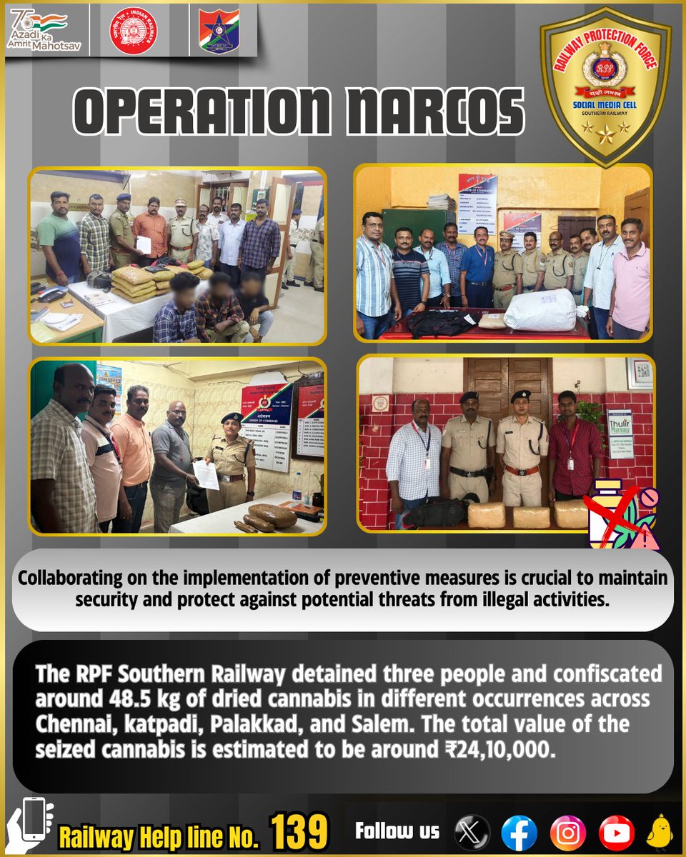 #OperationNarcos #RPFSR #goodwork #railways #southernrailways @RailMinIndia
@RPF_INDIA @GMSRailway