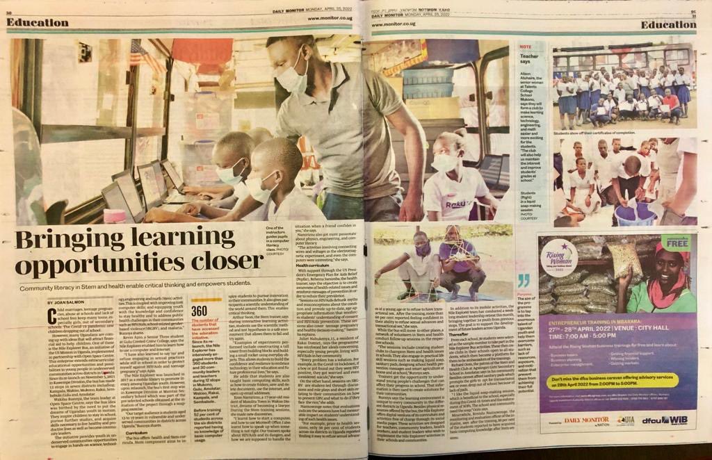 🔙Throwing it back to our feature in @DailyMonitor Newspaper on April 25, 2022

📰 Find out about the exceptional educational opportunities the #NileExplorerBus🚍 is taking to underserved communities in 🇺🇬.

Here;monitor.co.ug/uganda/news/ed…

#PuttingDreamsInMotion