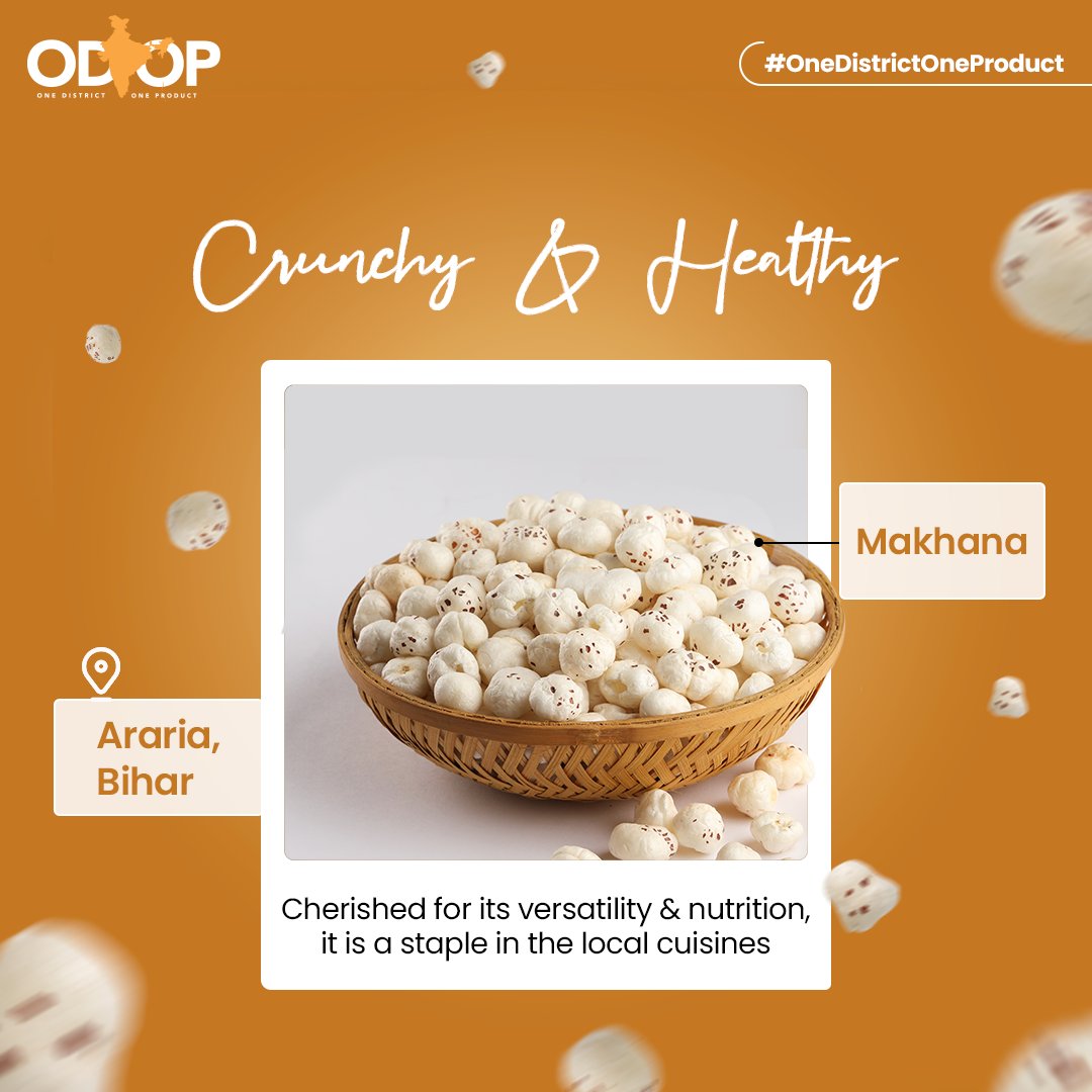Discover the goodness of #Bihar's #makhana, a versatile & nutritious ingredient cherished for elevating the taste of desserts, savoury curries, & crispy snacks. Explore more on the bit.ly/II_ODOP #InvestIndia #InvestInIndia #ODOP #InvestInBihar #OneDistrictOneProduct…