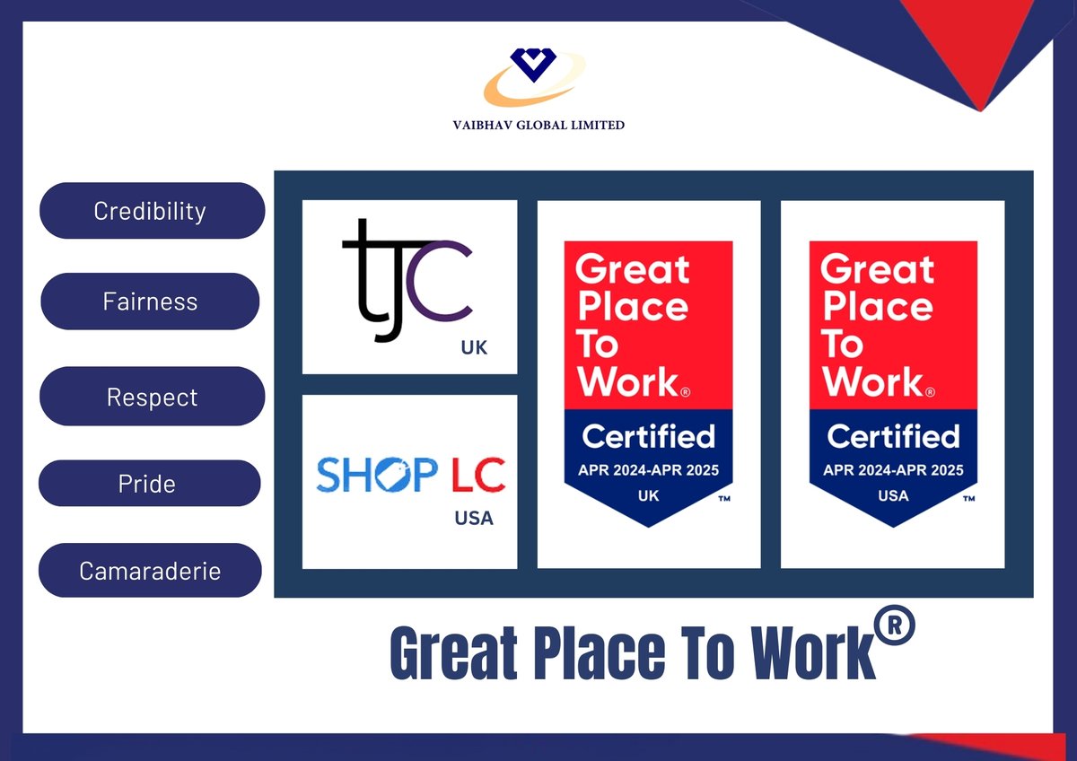 Exciting news!

@ShopLCTV (USA), and @TJCSHOPPING (UK), have been recognized as #Greatplacetowork organisations for the 5th and 6th consecutive years. It’s a pleasure to announce this coveted certification within weeks after the parent entity- @VglGroup received its GPTW®…