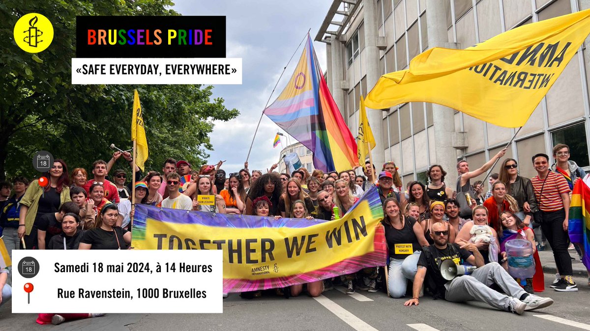 🏳️‍🌈Rejoignez-nous le samedi 18/05 à la @brusselspride pour soutenir les droits LGBTQIA+ et en particulier les activistes en #Turquie La répression y est violente & la Pride est interdite depuis 2015 ! Inscrivez-vous pour soutenir @TransPrideIst 👉 amnesty-international.be/pride