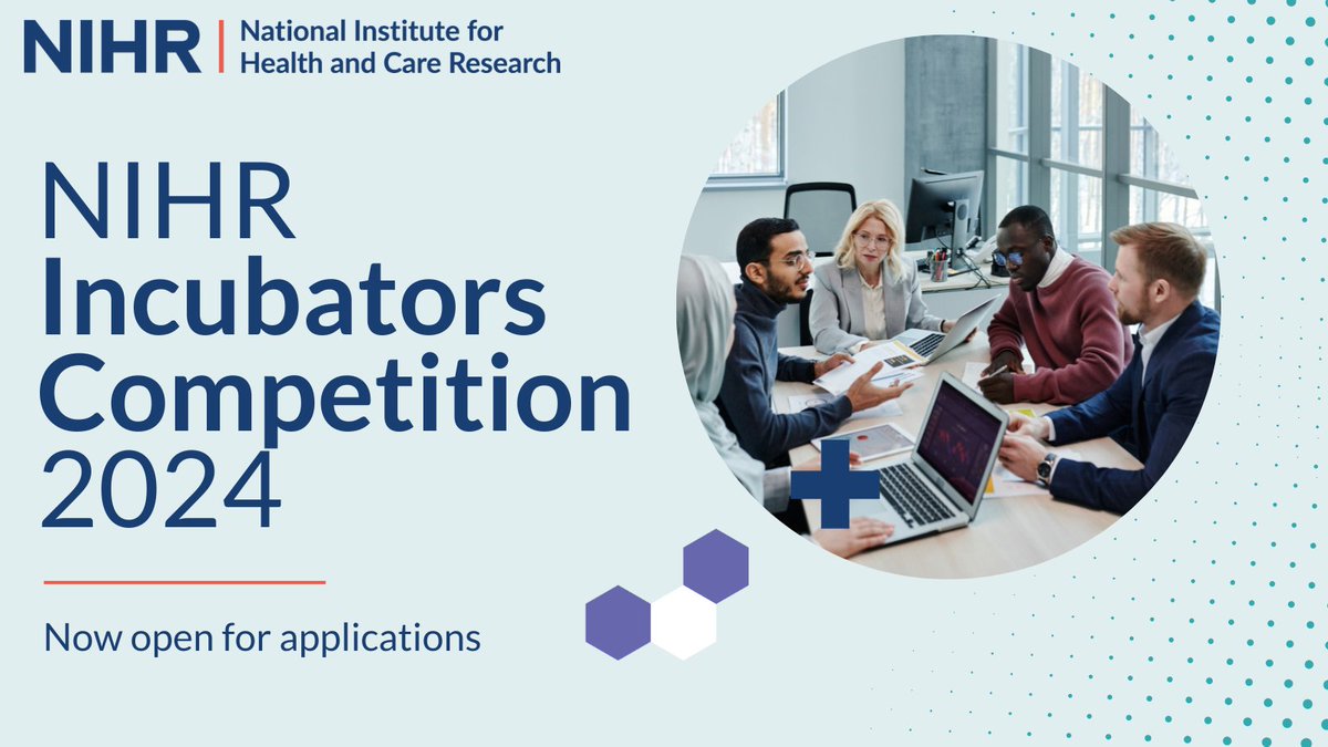 The NIHR Incubators Competition 2024 is open to applications until the 20 June! Incubators offer the opportunity to delve into complex issues and barriers that exist in capacity building in a particular area. Find out more and apply: nihr.ac.uk/funding/nihr-i…
