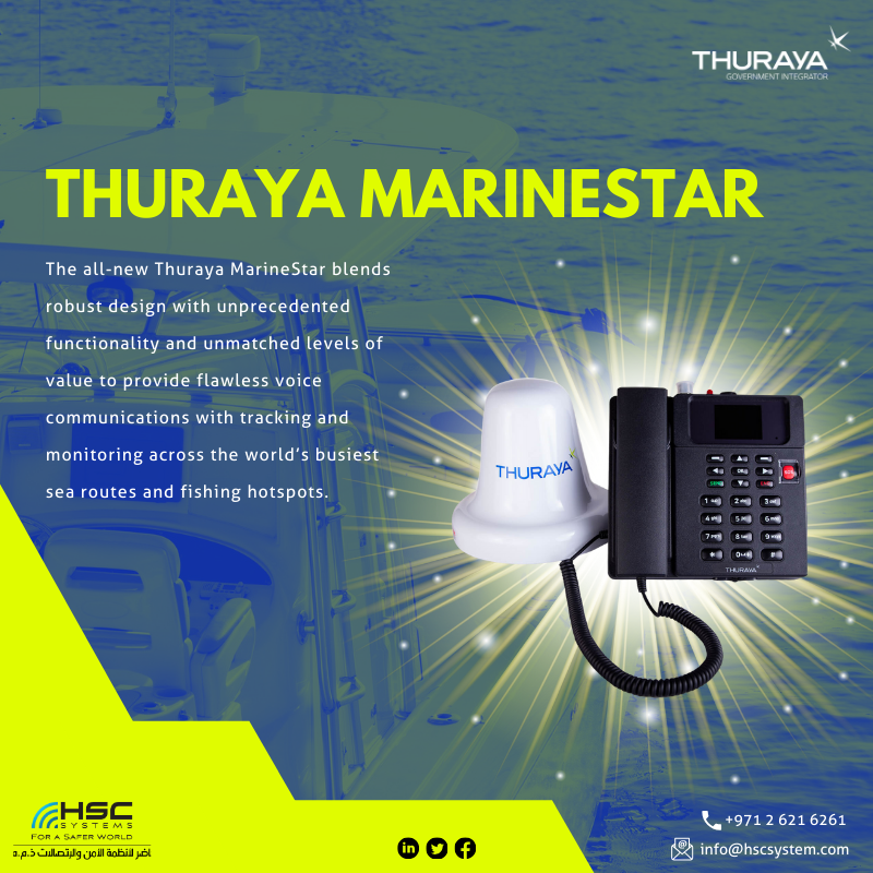 Stay connected, even when you're out at sea with the Thuraya MarineStar. 

#HSCS #forasaferworld #thuraya #abudhabi #dubai #middleeast #uae #mena #africa #adnoc #technology #innovation #ThurayaMarineStar 
#ملتزمون_ياوطن
#نتصدر_المشهد