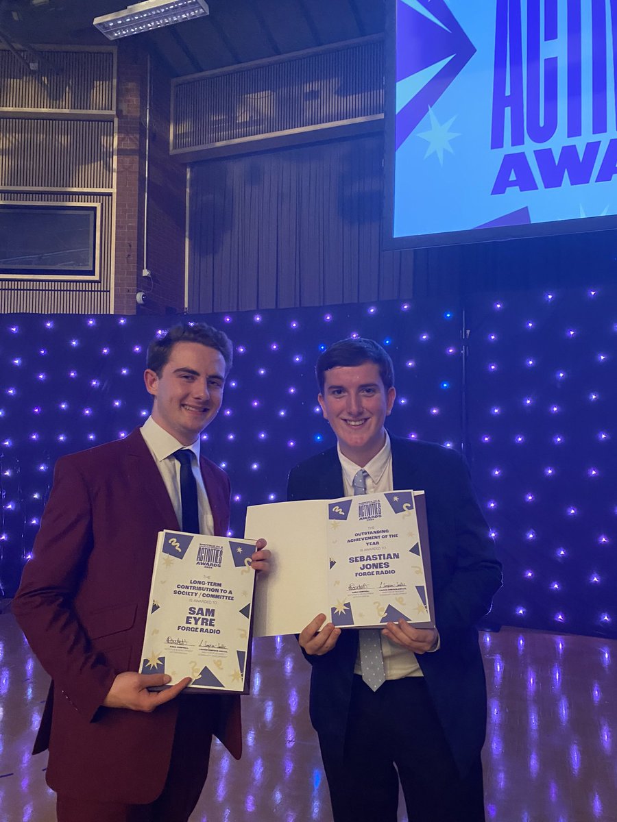 An honour to be awarded ‘Outstanding Achievement award’ 2023/24 at the @SheffieldSU Activities Awards! Not only that but @ForgeRadio won all four awards that it was nominated for! A great evening and big well done to @samblade103 for this award too 🙌🏻